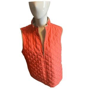 Vest for Women Reversible Quilted Style Zip Up Sleeveless & Pockets Cream/ Orang